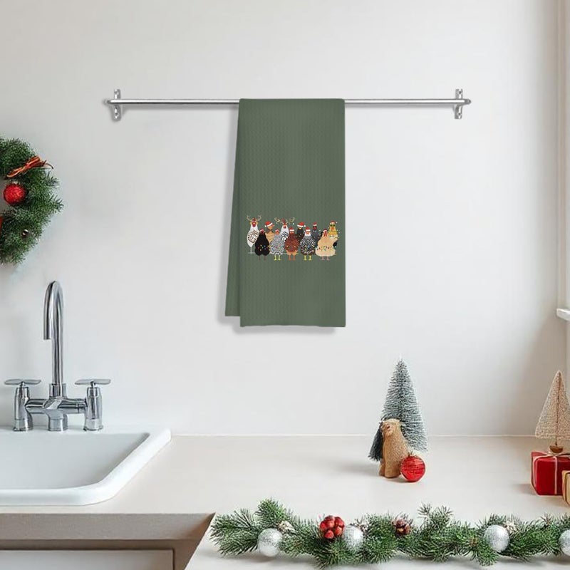 COWEB Chicken Christmas Kitchen Towels, Farmhouse Chicken Christmas Dish Towels for Kitchen, Chickens Lady Mom Gifts, Chickens Lovers Gifts Hand Towel for Bathroom, 16x24 Inches - Image 3